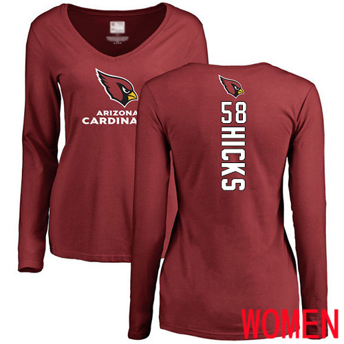 Arizona Cardinals Maroon Women Jordan Hicks Backer NFL Football #58 Long Sleeve T Shirt